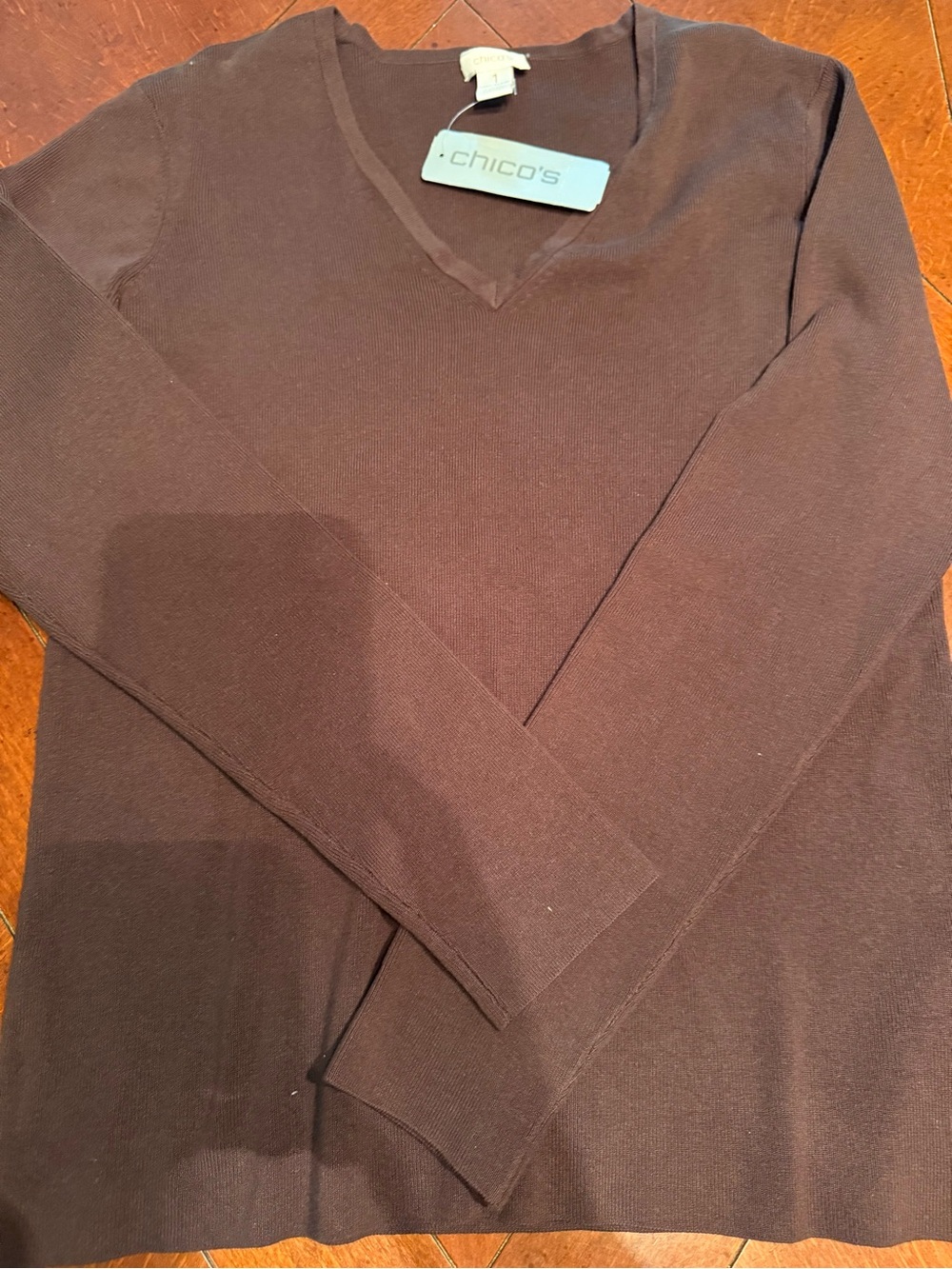 Chicos Long Sleeve V-neck brown women’s shirt. Size 1
